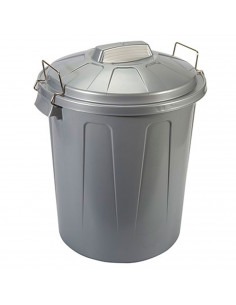 Tradineur - Cubo de basura con tapa y asas metálicas, plástico, contenedor de residuos, papelera, reciclaje, industrial, fabrica