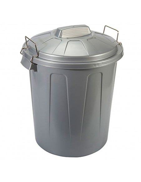 Tradineur - Cubo de basura con tapa y asas metálicas, plástico, contenedor de residuos, papelera, reciclaje, industrial, fabrica