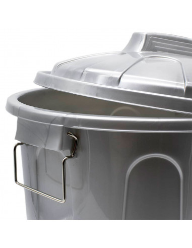 Tradineur - Cubo de basura con tapa y asas metálicas, plástico, contenedor de residuos, papelera, reciclaje, industrial, fabrica