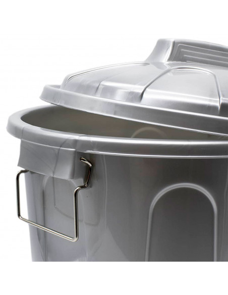 Tradineur - Cubo de basura con tapa y asas metálicas, plástico, contenedor de residuos, papelera, reciclaje, industrial, fabrica