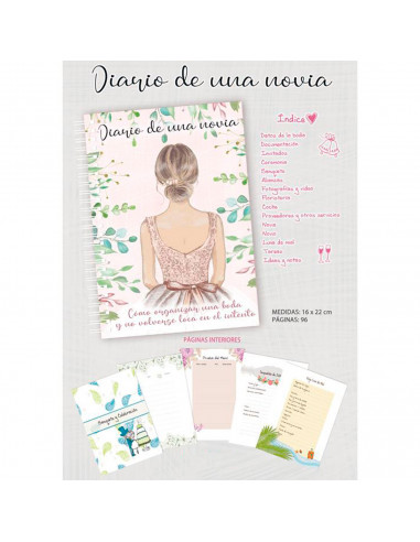 Tradineur - Diario de una novia, agenda de boda, encuadernación de espiral y tapa dura, planificador enlace, organización, 96 pá