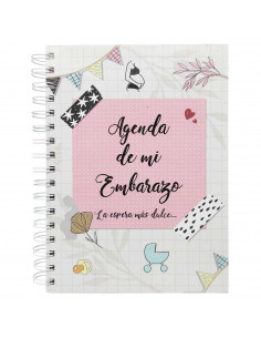 Tradineur - Agenda de mi embarazo, diario embarazada, semana a semana, encuadernación de espiral y tapa dura, recuerdos, 96 pági