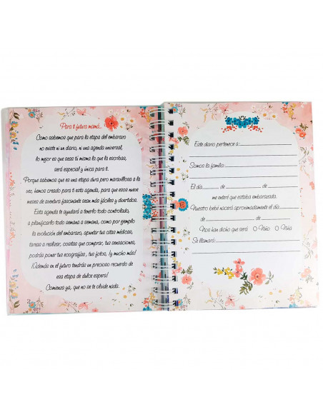 Tradineur - Agenda de mi embarazo, diario embarazada, semana a semana, encuadernación de espiral y tapa dura, recuerdos, 96 pági