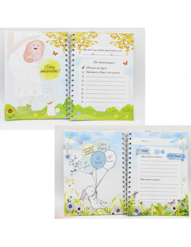 Tradineur - Agenda de mi embarazo, diario embarazada, semana a semana, encuadernación de espiral y tapa dura, recuerdos, 96 pági