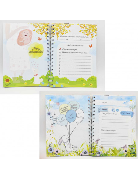 Tradineur - Agenda de mi embarazo, diario embarazada, semana a semana, encuadernación de espiral y tapa dura, recuerdos, 96 pági