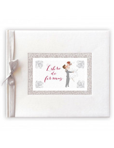 Tradineur - Libro de firmas para bodas con lazo de seda, álbum en blanco para mensajes de invitados, regalo para novios (64 pági