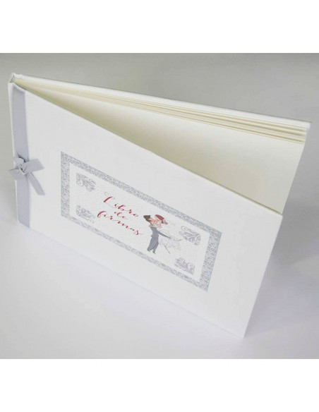 Tradineur - Libro de firmas para bodas con lazo de seda, álbum en blanco para mensajes de invitados, regalo para novios (64 pági