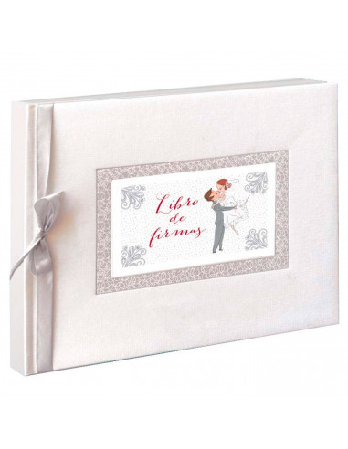 Tradineur - Libro de firmas para bodas con lazo de seda, álbum en blanco para mensajes de invitados, regalo para novios (64 pági