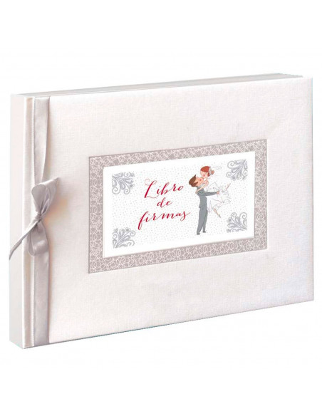 Tradineur - Libro de firmas para bodas con lazo de seda, álbum en blanco para mensajes de invitados, regalo para novios (64 pági