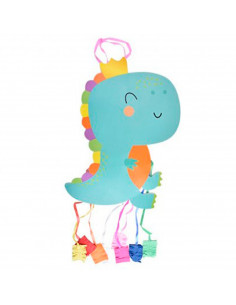 Tradineur - Piñata de dinosaurio, cartón, feliz cumpleaños, para rellenar con golosinas, chuches, niños, decoración infantil par
