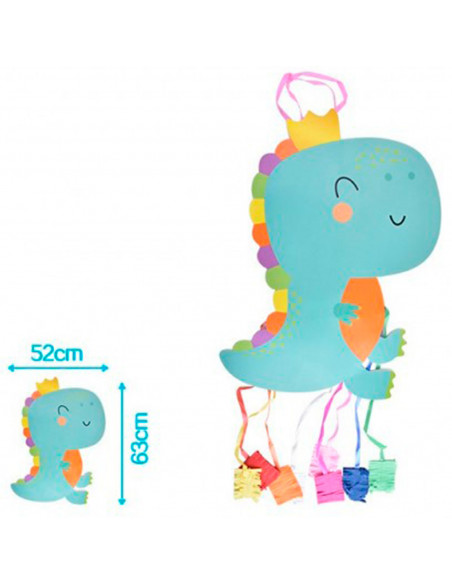 Tradineur - Piñata de dinosaurio, cartón, feliz cumpleaños, para rellenar con golosinas, chuches, niños, decoración infantil par