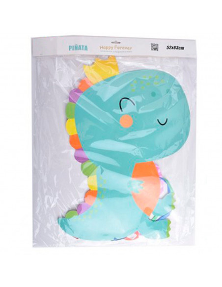 Tradineur - Piñata de dinosaurio, cartón, feliz cumpleaños, para rellenar con golosinas, chuches, niños, decoración infantil par