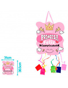 Tradineur - Piñata de princesa, feliz cumpleaños, cartón, para rellenar con golosinas, chuches, niñas, decoración infantil, fies 2
