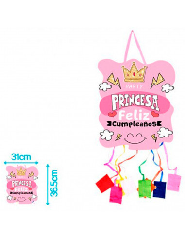 Tradineur - Piñata de princesa, feliz cumpleaños, cartón, para rellenar con golosinas, chuches, niñas, decoración infantil, fies