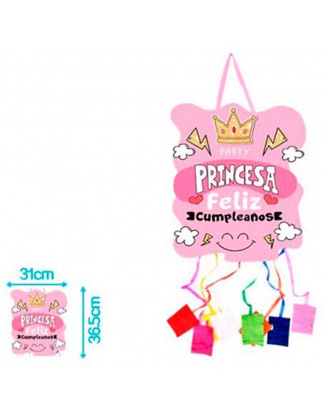 Tradineur - Piñata de princesa, feliz cumpleaños, cartón, para rellenar con golosinas, chuches, niñas, decoración infantil, fies