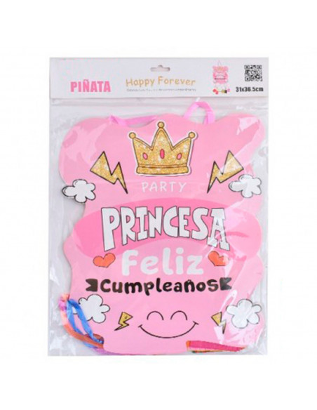 Tradineur - Piñata de princesa, feliz cumpleaños, cartón, para rellenar con golosinas, chuches, niñas, decoración infantil, fies