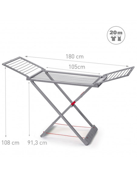 Tradineur - Tendedero plegable de resina con 20 metros espacio de tendido, soporte para tender ropa, interior o exterior (Gris,