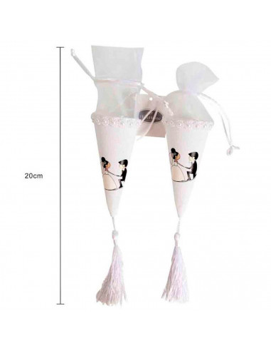 Tradineur - Pack de 12 cucuruchos para boda, conos para rellenar con arroz, pétalos o confeti, ceremonias, fiestas (Blanco, 5 x