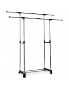 Tradineur - Perchero burro doble extensible con ruedas, acero y plástico, altura y anchura regulables, fácil montaje, 80-150 x 4