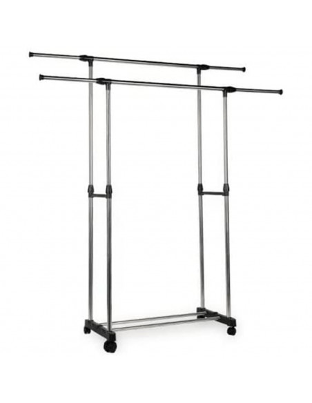 Tradineur - Perchero burro doble extensible con ruedas, acero y plástico, altura y anchura regulables, fácil montaje, 80-150 x 4