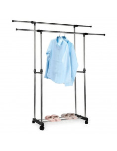 Tradineur - Perchero burro doble extensible con ruedas, acero y plástico, altura y anchura regulables, fácil montaje, 80-150 x 4 2