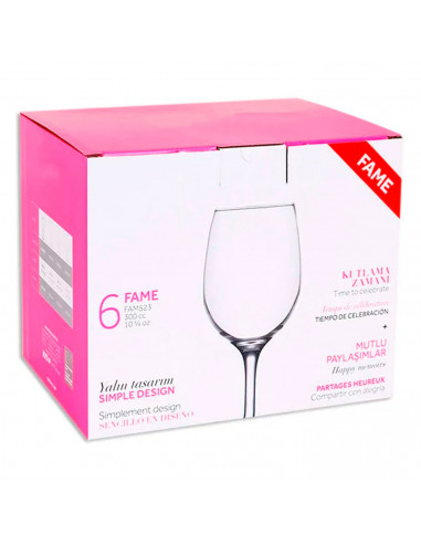 Tradineur - Set de 6 copas de vino, modelo "Fame", cristal liso, diseño sofisticado y elegante, aptas para lavavajillas (300 ml,