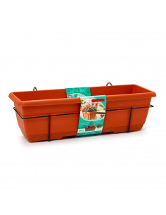 Tradineur - Jardinera para balcón con plato integrado y soporte metálico - Fabricado en plástico - Capacidad de 12 L - 17 x 60 x