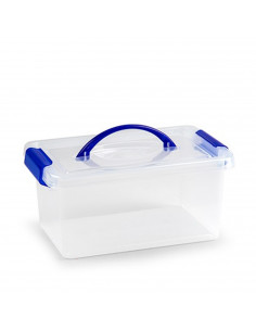 Tradineur - Caja de plástico con tapa de color azul y asa, de 29  x 18,5  x 13 cm,con capacidad para 4 litros. Baúl con tapa par