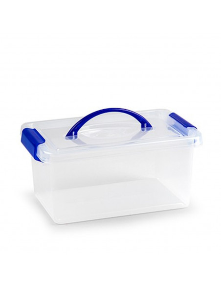 Tradineur - Caja de plástico con tapa de color azul y asa, de 29  x 18,5  x 13 cm,con capacidad para 4 litros. Baúl con tapa par