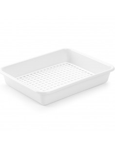 Tradineur - Bandeja frigorífica de almacenamiento con rejilla, plástico, reutilizable, descongelar alimentos, fabricado en Españ