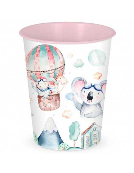 Tradineur - Papelera de plástico decorada infantil, cubo de basura cilíndrico para estudio, dormitorio de niños (Modelo "Volar",