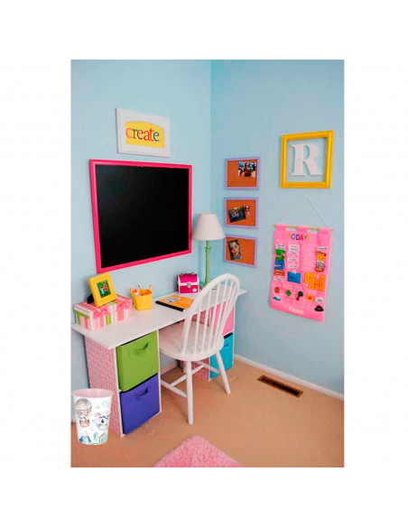 Tradineur - Papelera de plástico decorada infantil, cubo de basura cilíndrico para estudio, dormitorio de niños (Modelo "Volar",