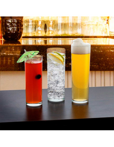 Tradineur - Set de 24 vasos de tubo de cristal, base gruesa, aptos para lavavajillas, agua, bebidas, refrescos, 16,3 x 5,8 cm, 3