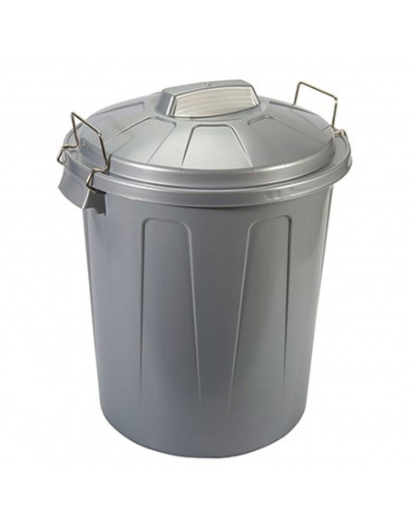 Tradineur - Cubo de basura con tapa y asas metálicas, contenedor de residuos de plástico, papelera, reciclaje, industrial, fabri