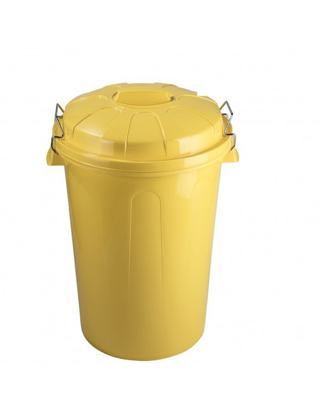 Tradineur - Cubo de basura con tapa y asas metálicas, contenedor de residuos de plástico, papelera, reciclaje, industrial, fabri