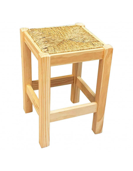 Tradineur - Taburete cuadrado de madera con asiento de rafia - banqueta con reposapiés y asiento de fibra natural para restauran