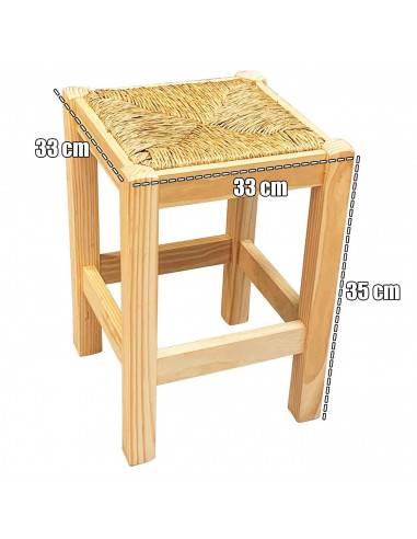 Tradineur - Taburete cuadrado de madera con asiento de rafia - banqueta con reposapiés y asiento de fibra natural para restauran