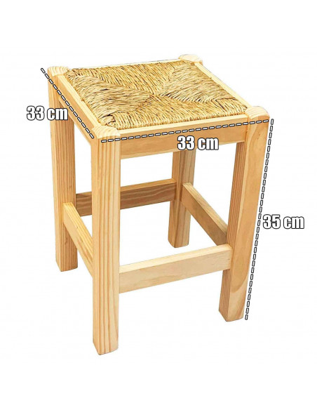 Tradineur - Taburete cuadrado de madera con asiento de rafia - banqueta con reposapiés y asiento de fibra natural para restauran
