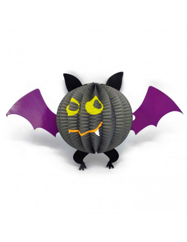 Tradineur - Pack de 3 figuras de Halloween - Fabricación en cartón - Murciélago, araña y fantasma - Ideal para la decoración en