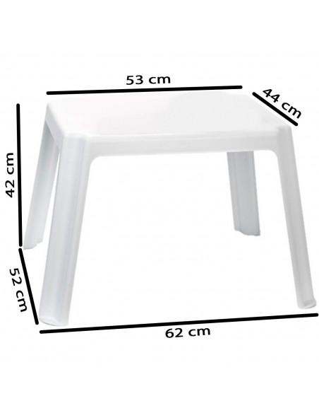 Tradineur - Mesa auxiliar de plástico, mesita baja para niños, estructura sólida, interior y exterior, salón, jardín (Blanco, 54