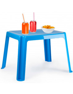 Tradineur - Mesa auxiliar de polipropileno, mesita baja para niños, estructura sólida, interior y exterior, salón, jardín (Azul, 2