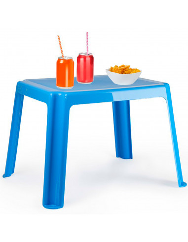 Tradineur - Mesa auxiliar de polipropileno, mesita baja para niños, estructura sólida, interior y exterior, salón, jardín (Azul,