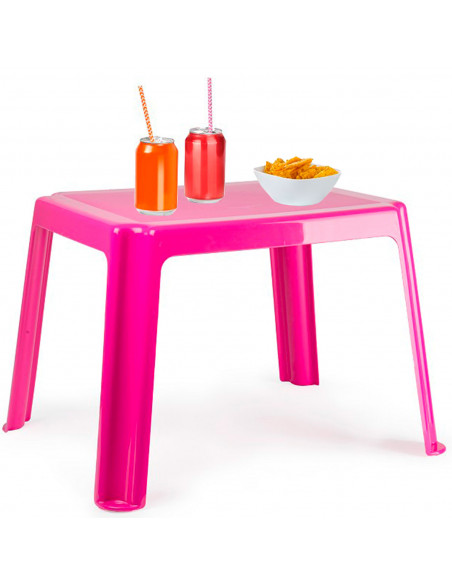 Tradineur - Mesa auxiliar de plástico baja, mesita para niños, estructura sólida, interior y exterior, salón, jardín (Rosa, 54 x