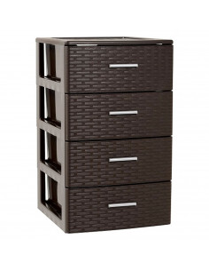 Plastic Forte - Cajonera de ordenación con 4 cajones de plástico efecto mimbre 61,5 x 39,5 x 36,5 cm.