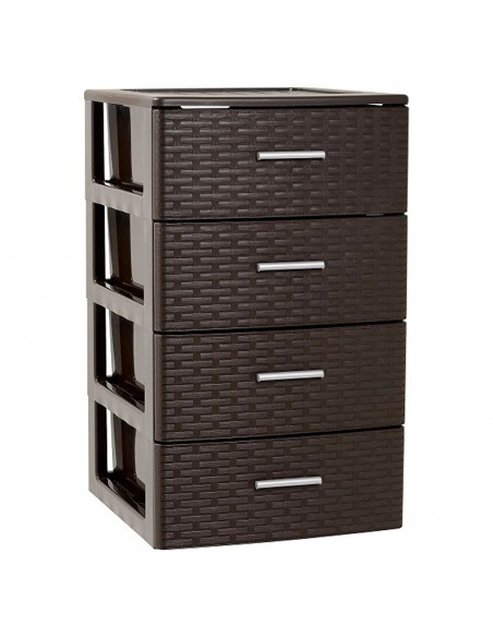 Plastic Forte - Cajonera de ordenación con 4 cajones de plástico efecto mimbre 61,5 x 39,5 x 36,5 cm.