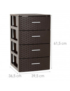 Plastic Forte - Cajonera de ordenación con 4 cajones de plástico efecto mimbre 61,5 x 39,5 x 36,5 cm. 2