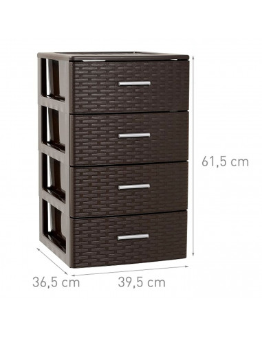 Plastic Forte - Cajonera de ordenación con 4 cajones de plástico efecto mimbre 61,5 x 39,5 x 36,5 cm.