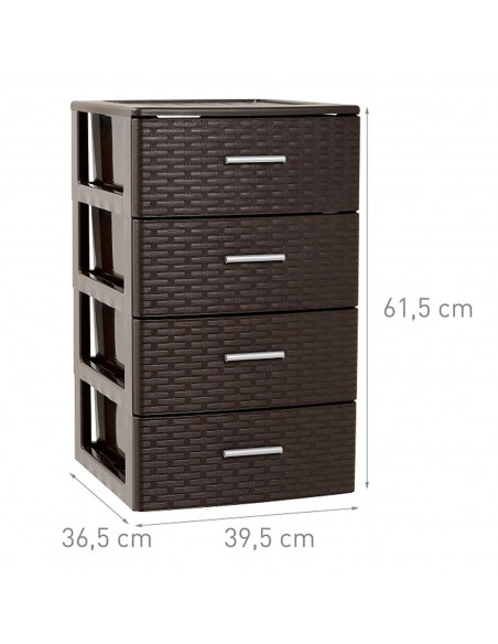 Plastic Forte - Cajonera de ordenación con 4 cajones de plástico efecto mimbre 61,5 x 39,5 x 36,5 cm.