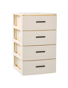 Plastic Forte - Cajonera de ordenación con 4 cajones de plástico efecto mimbre 61,5 x 39,5 x 36,5 cm. Torre de almacenaje multiu
