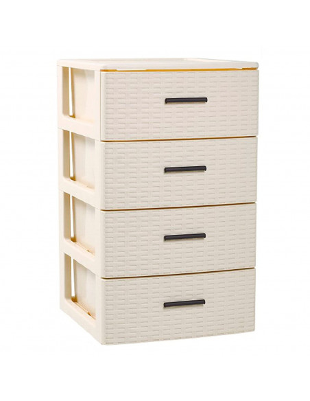 Plastic Forte - Cajonera de ordenación con 4 cajones de plástico efecto mimbre 61,5 x 39,5 x 36,5 cm. Torre de almacenaje multiu